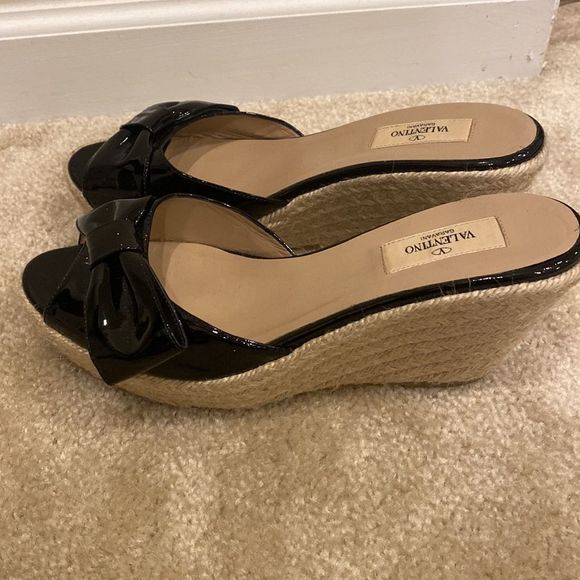 VALENTINO Garavani Mena Patent Bow Espadrille Wedges Black sz 40 - Picture 4 of 10
